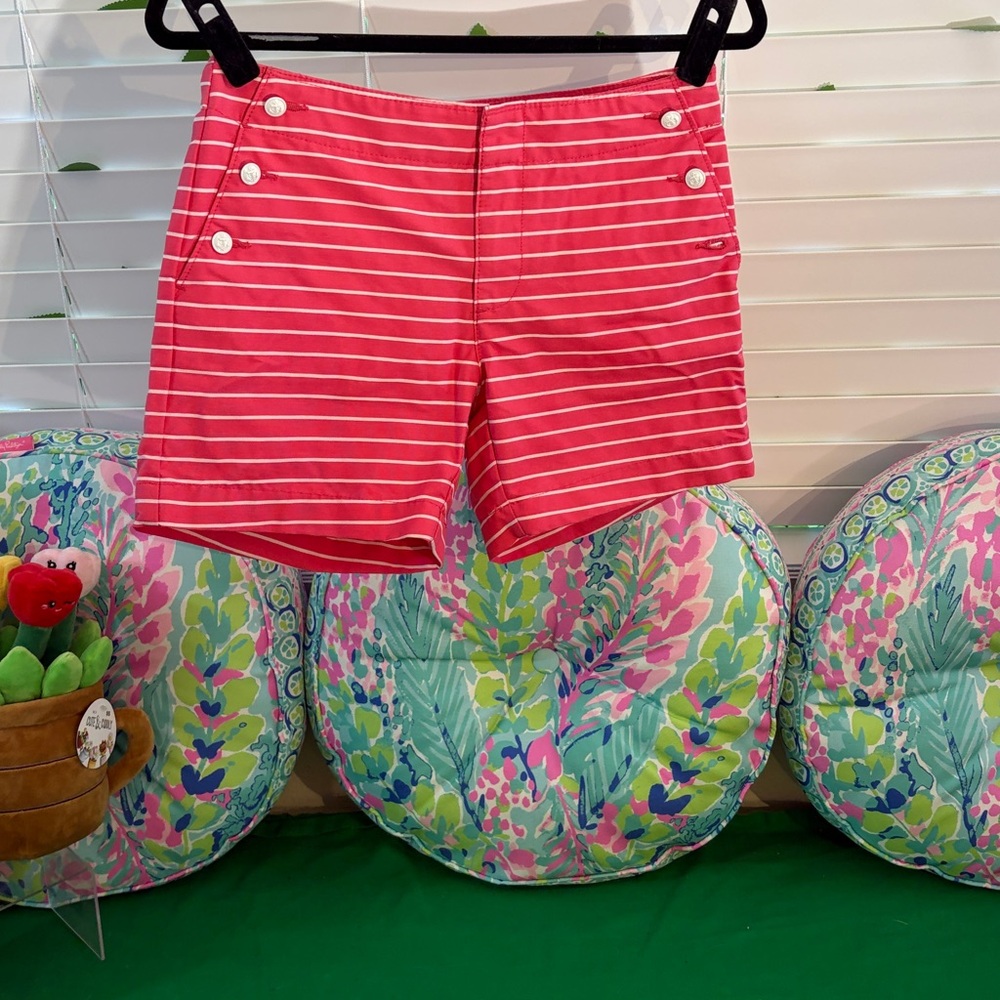 Tommy Hilfiger nautical style light red shorts with white buttons & stripes